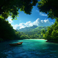Fototapeta na wymiar Tropical Island Paradise Pixel Art