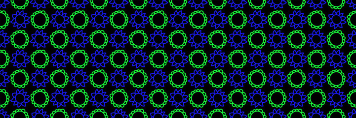 Flowers. Green, blue and black floral seamless pattern. Vector background for banner, poster, festival and parties