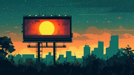 Pixel Art Sunset City Billboard