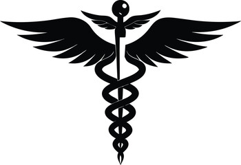 Medical caduceus silhouette vector,Medical caduceus icon