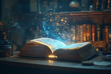 Magical Open Book in a Mystical Library