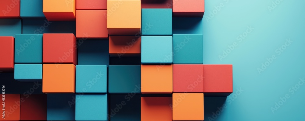Poster a vibrant arrangement of colorful blocks on a blue surface, showcasing a playful and modern design a