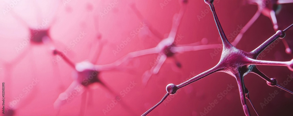 Poster Abstract image of interconnected neurons on a pink background, illustrating neural networks and the complexity of the nervous system.