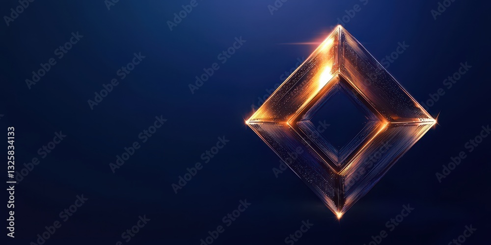 Poster a glowing diamond-shaped object floats against a dark blue background, creating a sleek and modern v