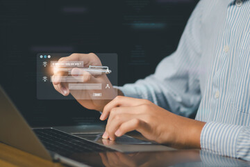 Futuristic AI chatbot assists users person online support system, providing real time responses automation, It represents AI driven customer service, digital transformation, and business innovation.