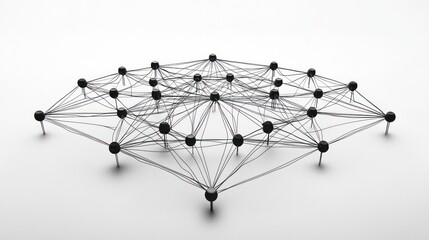 Abstract network graphic design, interconnected nodes on a white background