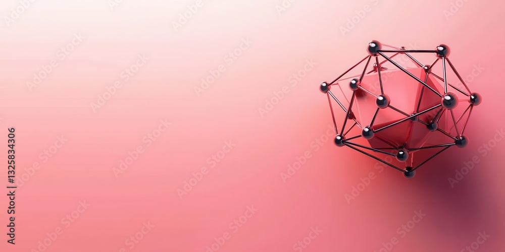 Aufkleber A geometric structure with interconnected lines and nodes set against a soft pink gradient background.