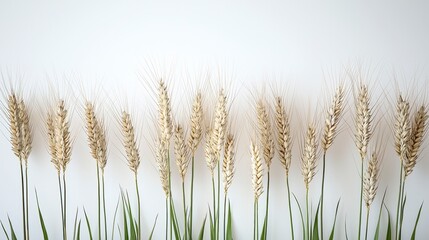 Fototapeta premium Golden Wheat Stalks Displayed Against a Minimalist Background, Capturing the Essence of Nature and Agriculture Aesthetics