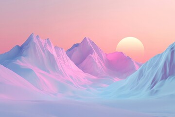 Pastel Pink And Purple Sunset Over Snowy Mountains