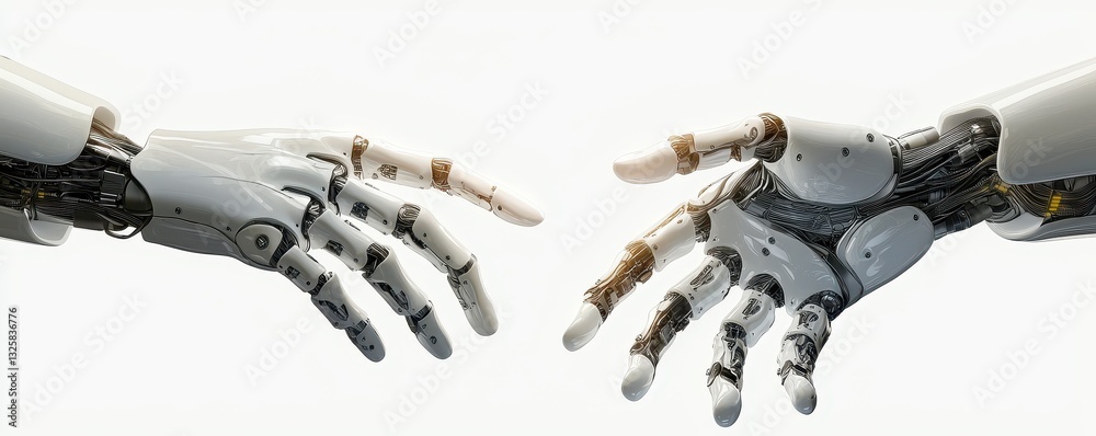 Aufkleber Two robotic hands reaching out towards each other, symbolizing connection and interaction in a technological context.