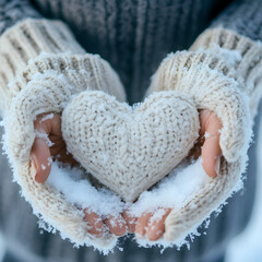 Winter Heart: Cozy Knit Gloves & Snow isolated on transparent background