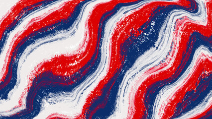 Abstract groovy paint brush stroke of red blue white color wavy with grunge texture background. USA Flag color background.