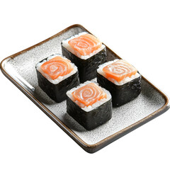 Delicious sushi rolls presented on a decorative plate, showcasing fresh ingredients and artistry