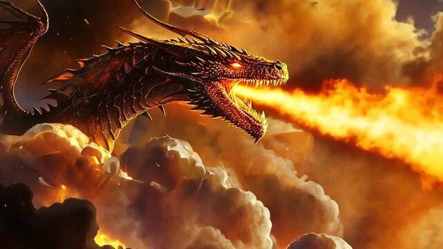 Flammender Drache in einer magischen Welt