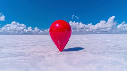Red Map Pin on Salt Flat  Location Marker  Travel  Exploration