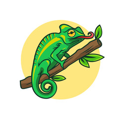 Vibrant Green Chameleon Logo with Cartoon Style Design Vector