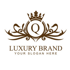 Elegant Ornamental Luxury Logo with Gold Crown Design