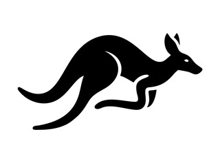 Silhouette of a Kangaroo in a Dynamic Pose. This stylized, black silhouette of a kangaroo leaping conveys a sense of energy and freedom and logo design .