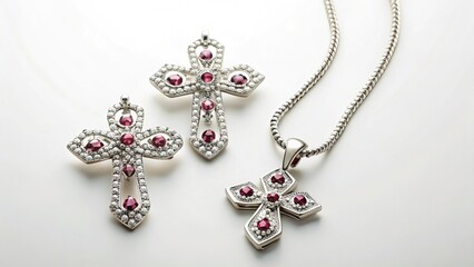 Cross Shaped Jewelry Set Flat Lay Product Photography on Solid Background