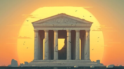 Obraz premium Ancient Stone Temple Ruins at Sunset