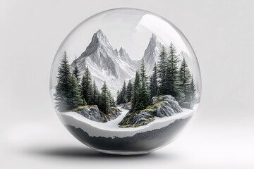 Snowy Mountain Scene in a Glass Sphere