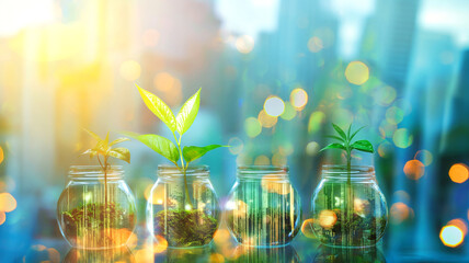 Double exposure image of business profit growth background