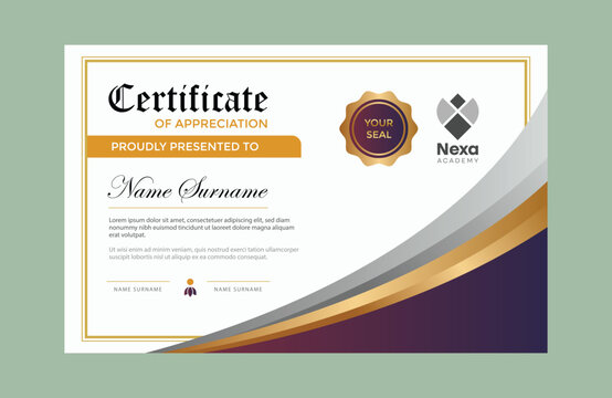 Purple golden Gradient elegant certificate design template
