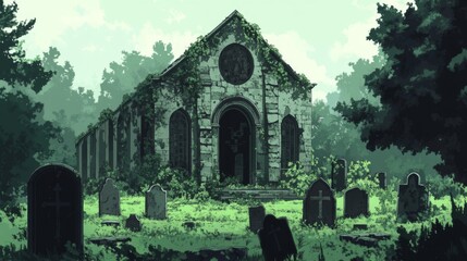 Obraz premium Overgrown Church Ruins in a Green Forest