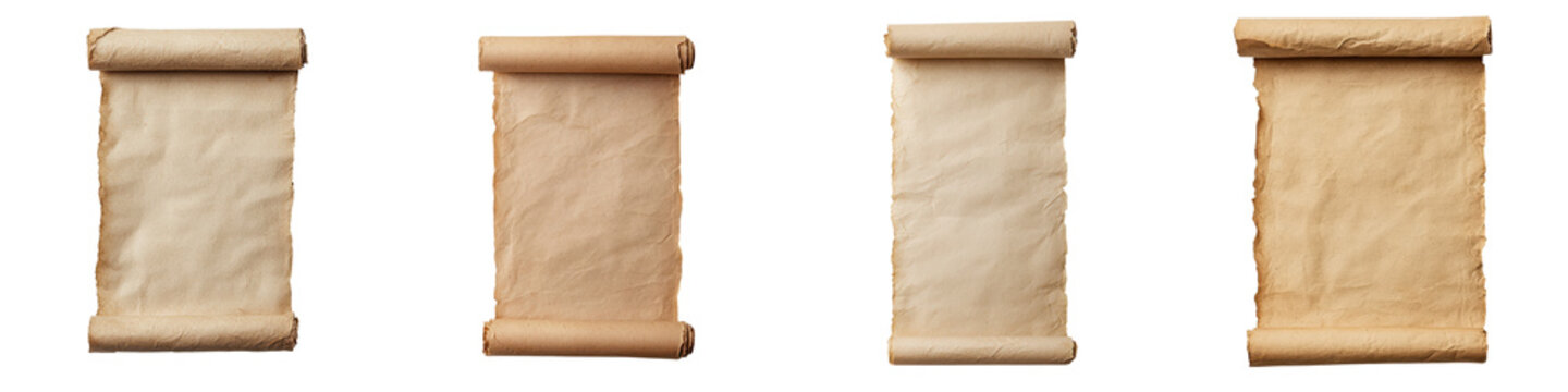 Collection of vintage and aged parchment scrolls with blank space for adding text handwritten content or digital design elements  Ideal for creating historical academic or literary background imagery