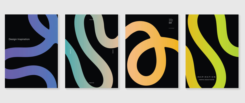 Fototapeta Abstract line wave poster background vector set. Minimalist cover template with vibrant perspective line wave in motion. Ideal design for social media, cover, banner, flyer, music, ads.
