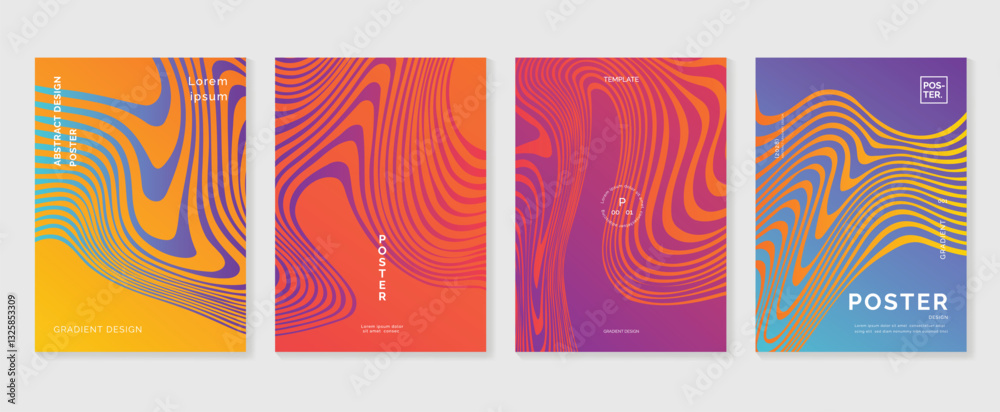 Canvas Prints abstract line wave poster background vector set. minimalist cover template with vibrant perspective 