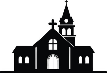 Christian church silhouette icon, Christian church with cross icon, Church house vector silhouette