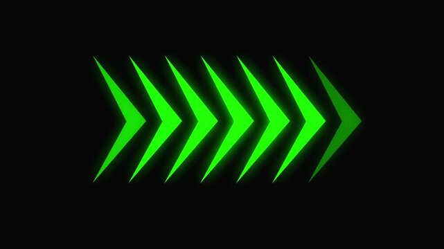 Colorful neon right arrow icon &ndash; seven directional arrows on black background