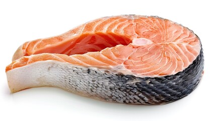 Fresh salmon fillet, showcasing vibrant orange flesh and a textured skin, ideal for culinary preparations and healthy dishes.