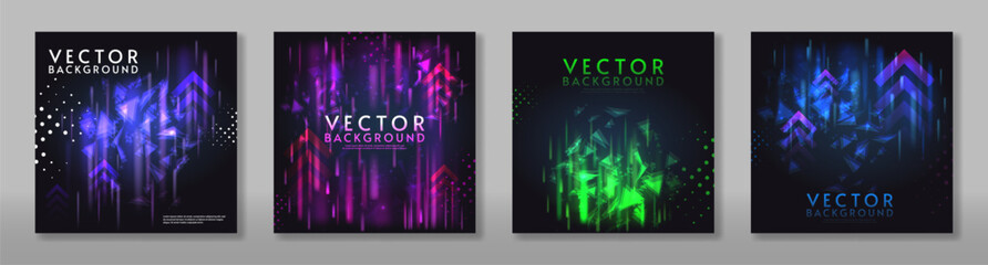 Fototapeta premium Set of glow lights elements design on dark background. Bright light. Northern lights. Vector illustration. Design for card, banner. 
