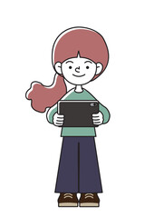 タブレットを持って笑顔を浮かべている子供のベクターイラスト