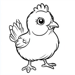 Drawing simple lines cute chiken coloring book pages. cartoons for preschool children