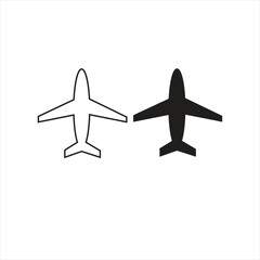Airplane icons black and white silhouettes