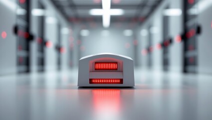 Red light security system in data center corridor.