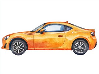 Vibrant Orange Sports Car in Watercolor Style with Sleek Lines and Modern Design