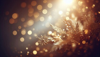 Golden bokeh lights sparkle in a bright, abstract Christmas holiday design