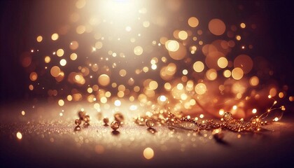 Golden bokeh lights blur into a magical Christmas glow