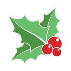 Holly berry Christmas icon flat design