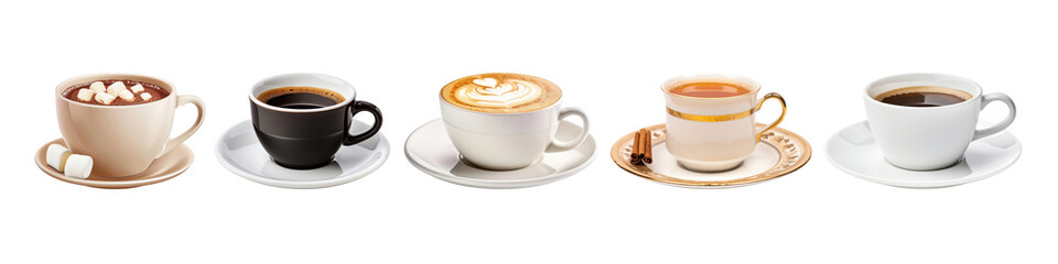 PNG Assorted elegant coffee cups, element set on transparent background