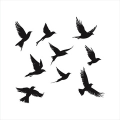 Fototapeta premium Vector logo birds in flight, bird icon, flying birds silhouette, vector bird illustration, avian symbol, elegant vector bird logo