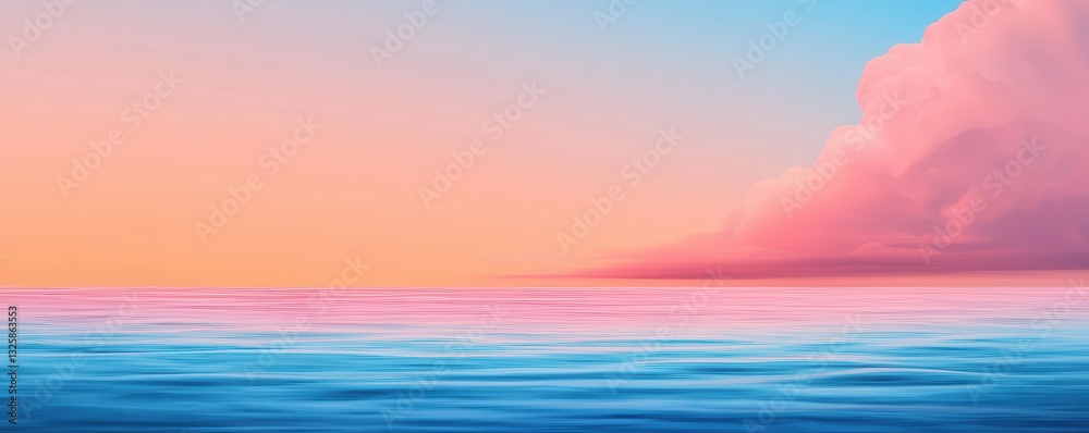 Poster a serene ocean view at sunset, featuring gentle waves and soft pastel colors in the sky, creating a 
