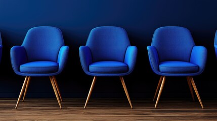 Obraz premium Modern blue armchairs arrangement contemporary interior furniture display cozy environment perspective viewpoint design concept