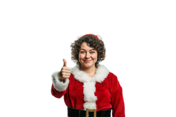 Woman in Santa Outfit Giving Thumbs Up