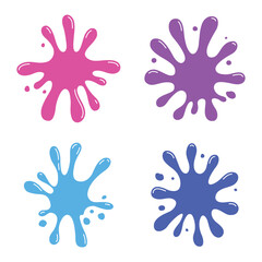 Colorful Abstract Shape Set of Cute Ink Paint Stain Water Fluid Liquid Splash Splatter Explosion