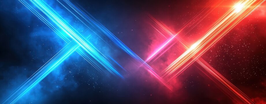 Futuristic Abstract Cyberpunk Background for Technology and Future-Themed Designs or Promotions, Inspiring Viewers to Imagine Cutting-Edge Technology and Infinite Possibilities. Red and Blue Light Bea